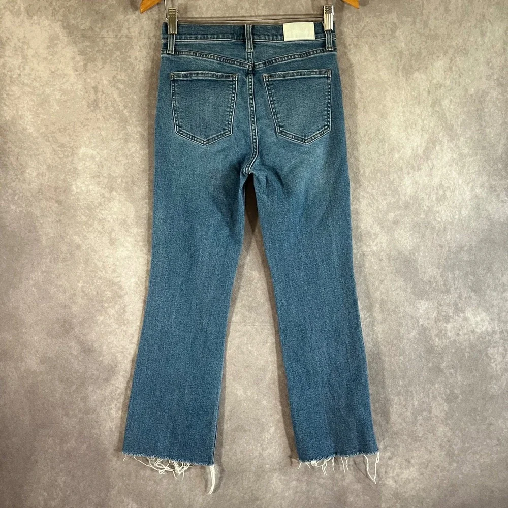 Pistola High Rise Straight Leg Jeans Womens 27 Medium Wash Blue Raw Hem Distress